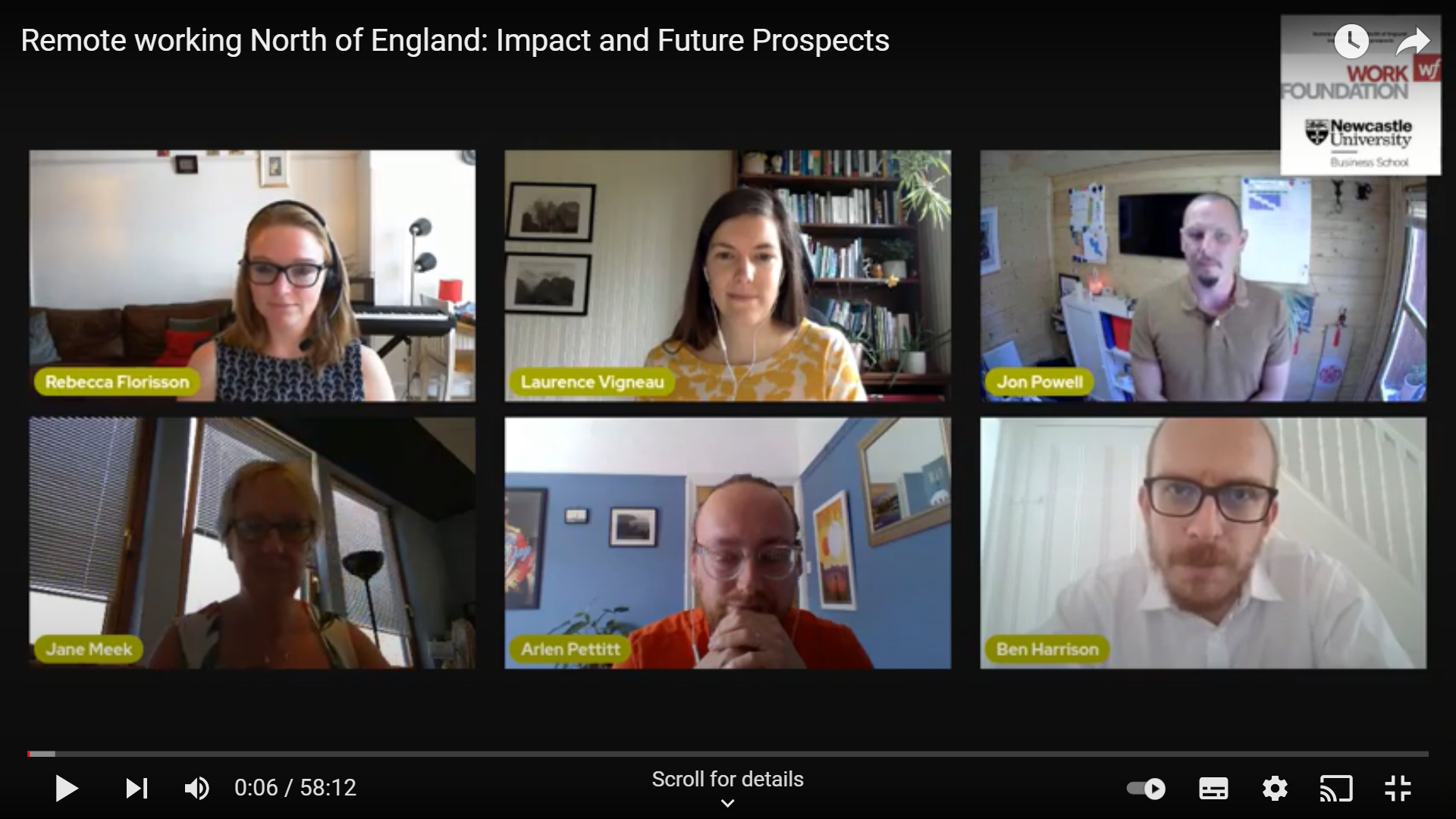 Six people talk in a webinar - screen shot